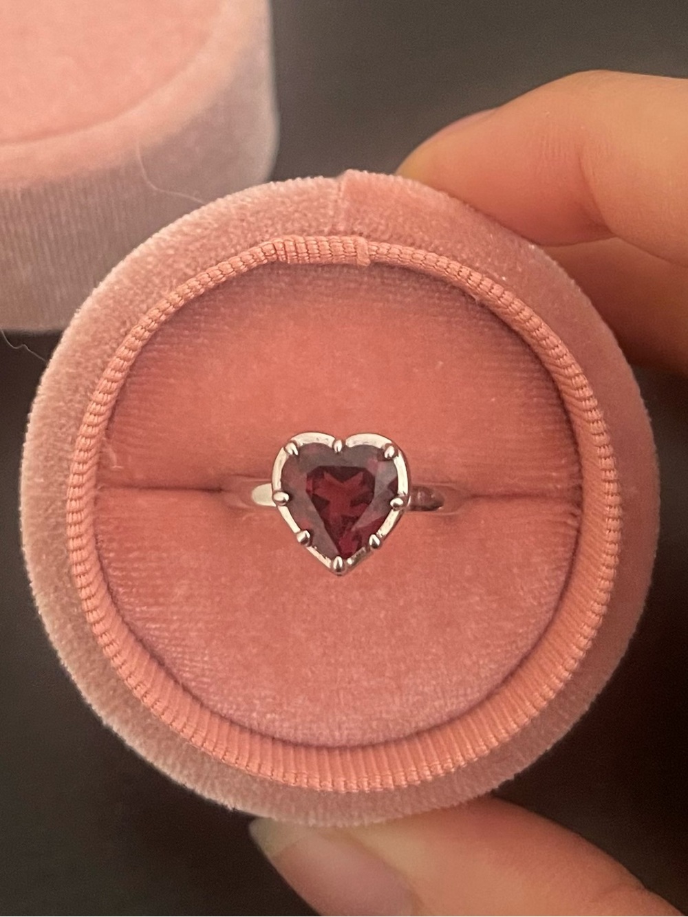Heart-Shaped Garnet Sterling Silver Ring